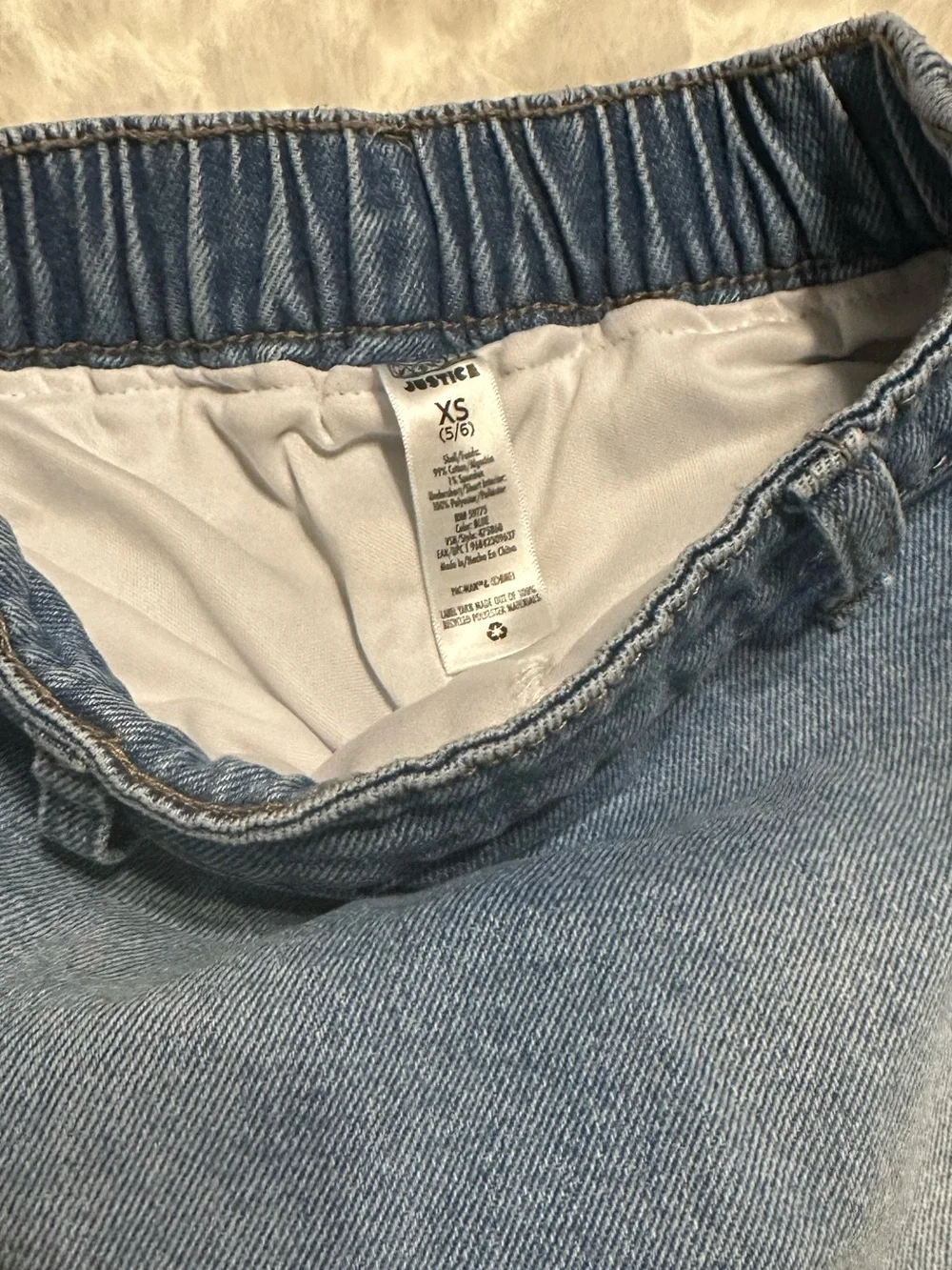 Justice Blue Denim Skirt with Yellow Pac Man Design Patch
